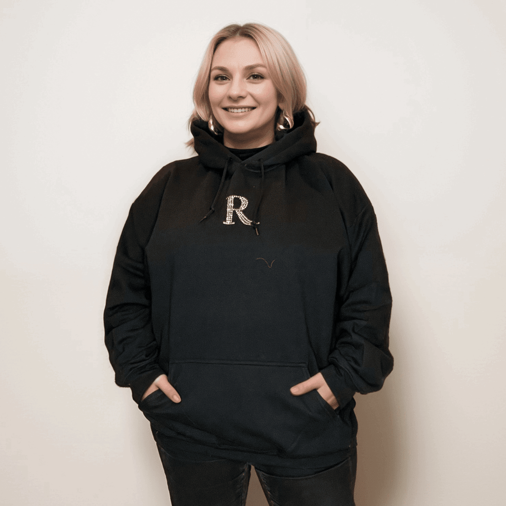 Signature Silver Diamante “R” Cotton Hoodie - FullFab