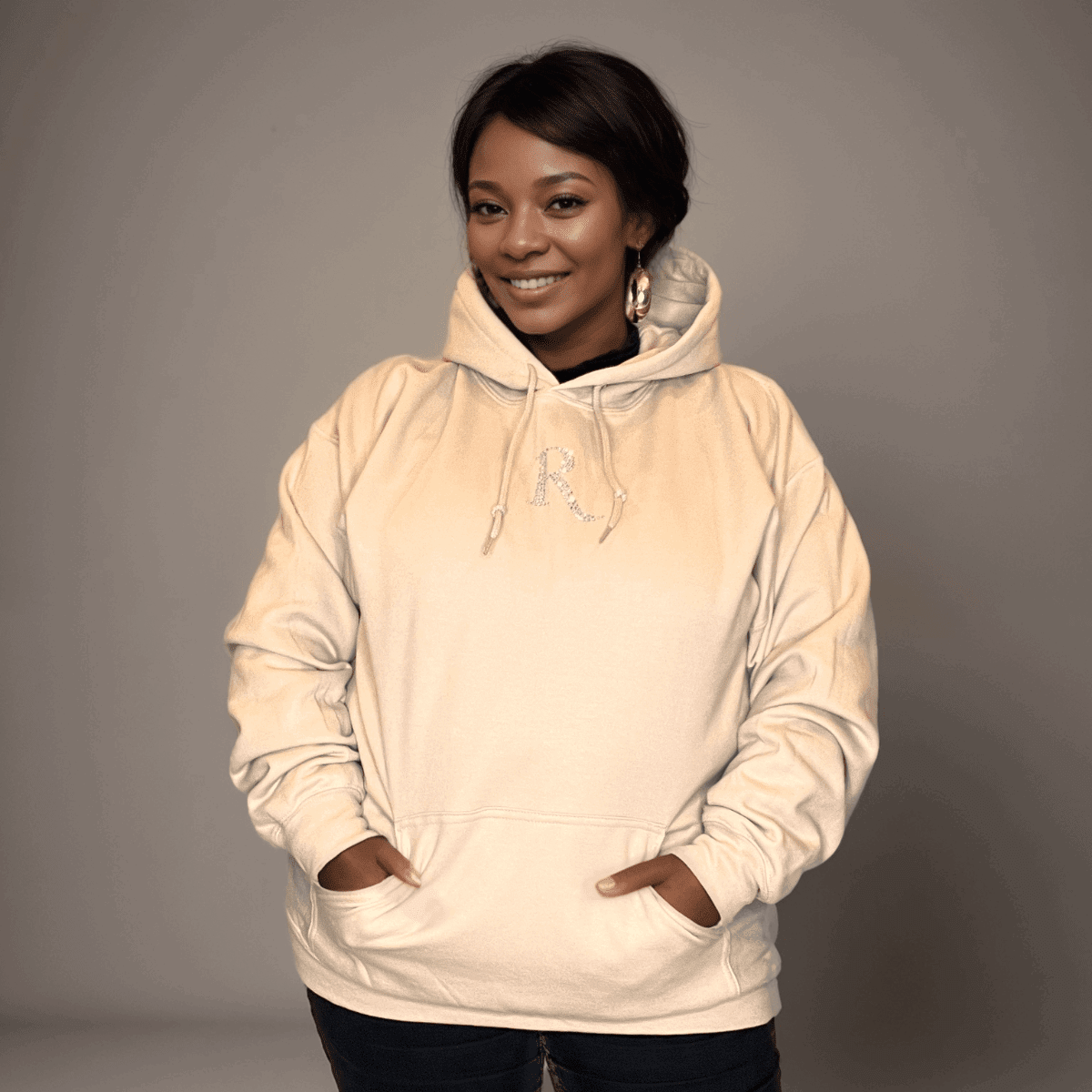 Signature Silver Diamante “R” Cotton Hoodie - FullFab