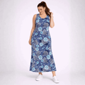 Sleeveless Turquoise + Blue Floral Pattern Maxi Dress - FullFab