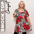 ROCKTHOSECURVES RED WHITE BLACK SWIRL SHORT SLEEVE A-LINE SMOCK TOP - FullFab
