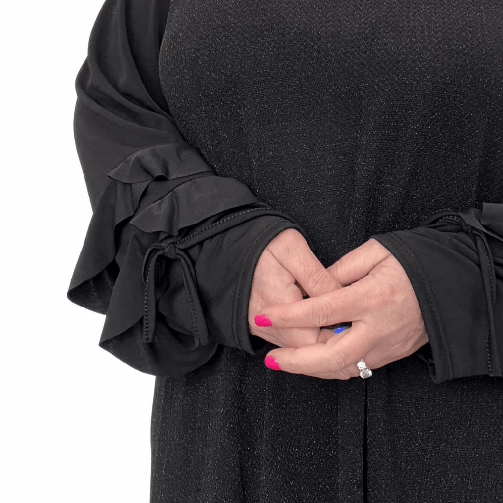 Sparkly Swing Dress with Chiffon Frilled Sleeves - FullFab