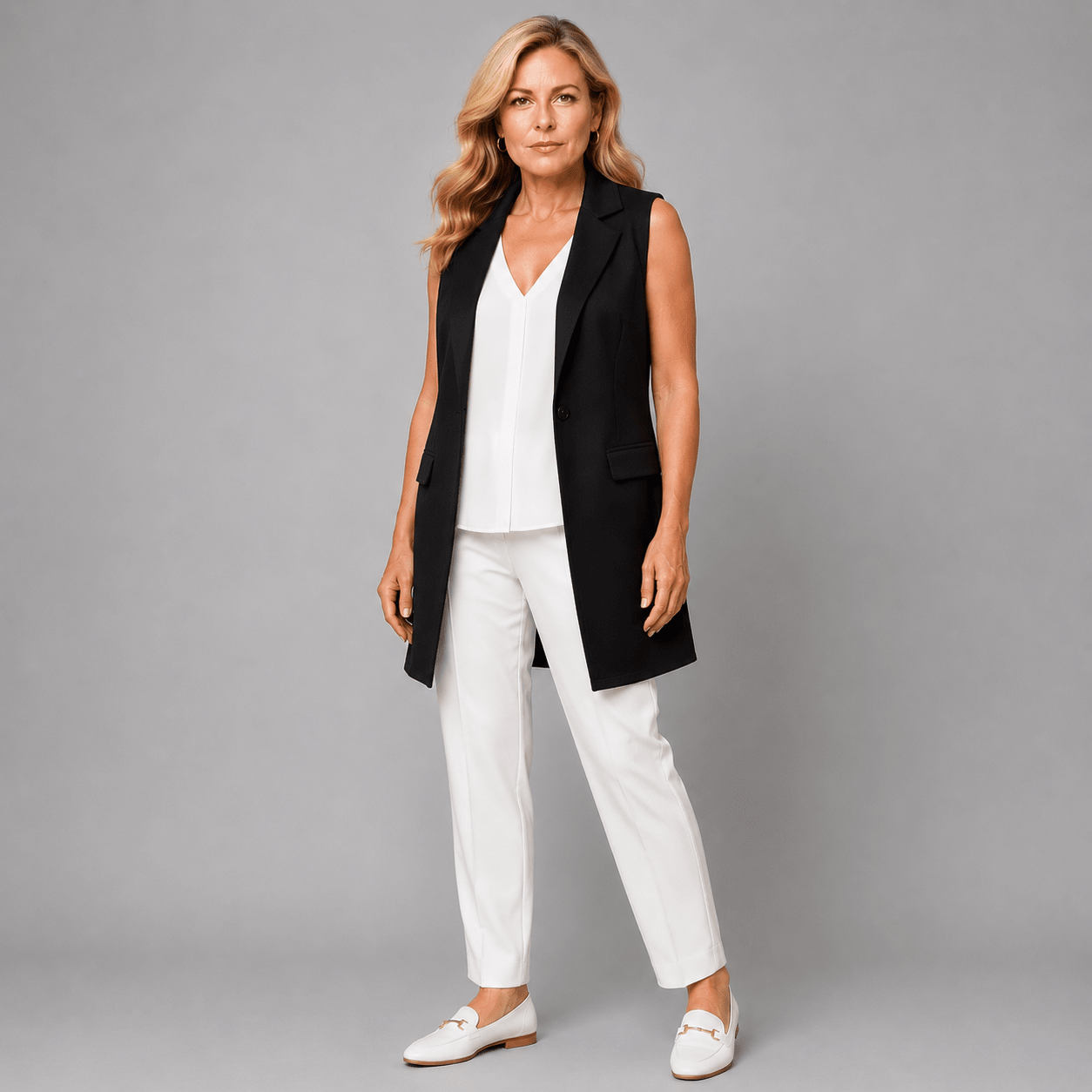 Sleeveless Open Front Long Length Blazer - FullFab