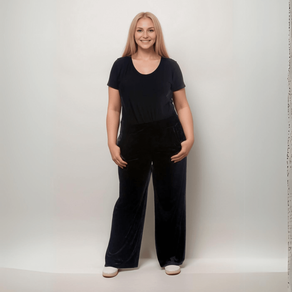 CRUSHED VELVET TROUSERS ELASTIC WAIST AND POCKETS - FullFab