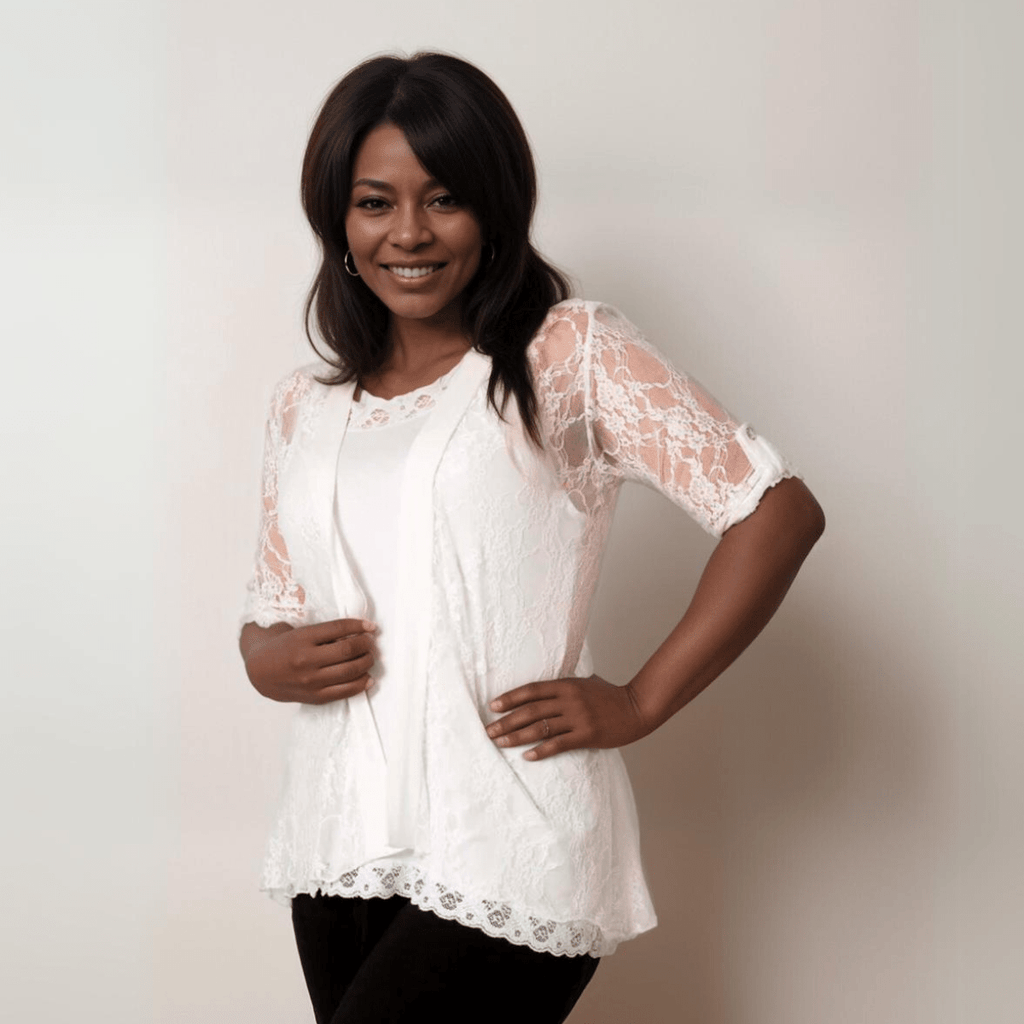 Satin Panel Lace Jacket with Button Sleeves - FullFab