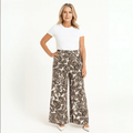 Feature hem wide leg elastic waist palazzo trousers - FullFab