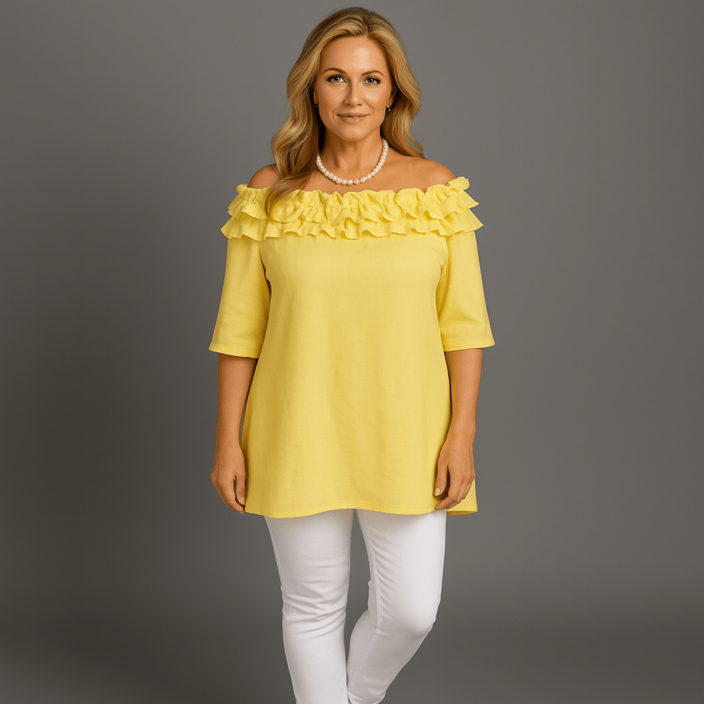 Ruffled Neckline Off Shoulder Blouse - FullFab